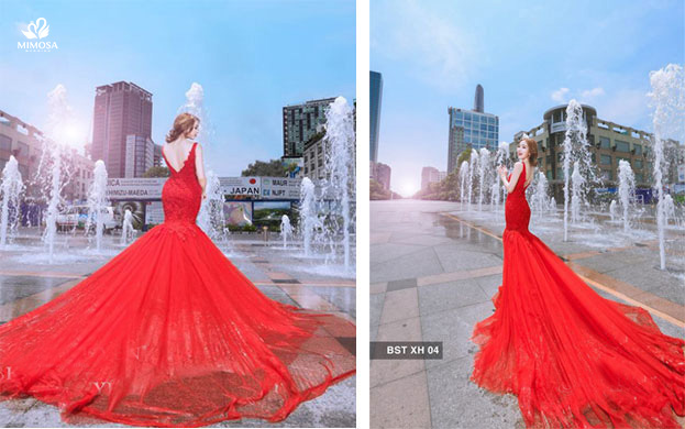 Mẫu váy cưới màu đỏ nổi bật  Phụ kiện trang trí tiệc cưới